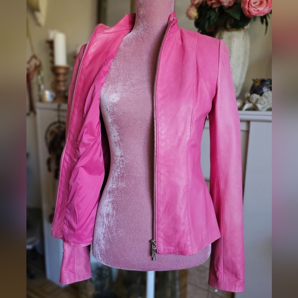 Danier Light Berry Pink Italian Leather Jacket. Size XXS. - Picture 9 of 12